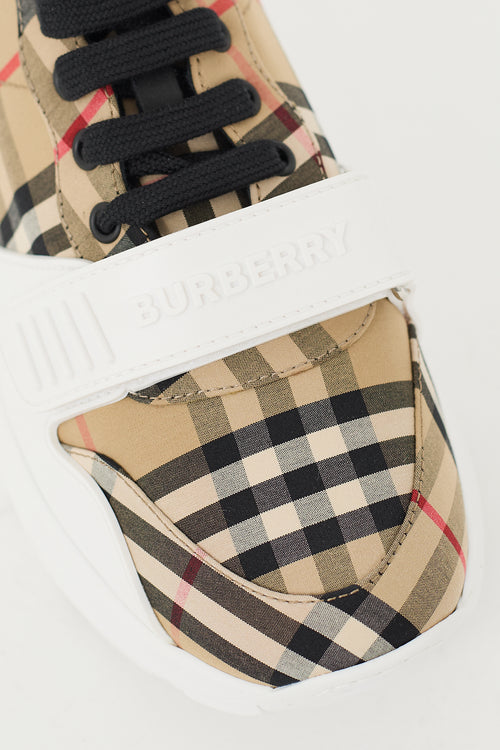 Burberry Brown 
White Check Regis Sneaker