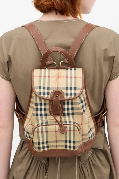 Burberry Brown Haymarket Check Leather Backpack