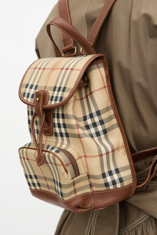 Burberry Brown Haymarket Check Leather Backpack