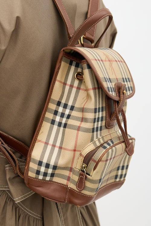 Burberry Brown Haymarket Check Leather Backpack