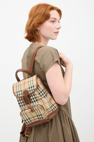 Burberry Brown Haymarket Check Leather Backpack