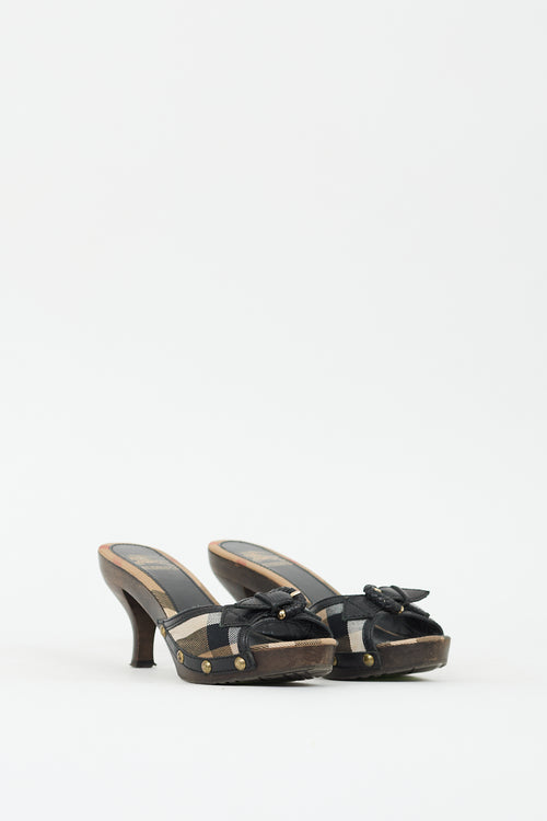 Burberry Brown 
Multi Nova Check Heeled Sandal