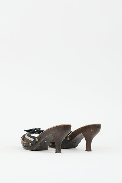 Burberry Brown 
Multi Nova Check Heeled Sandal