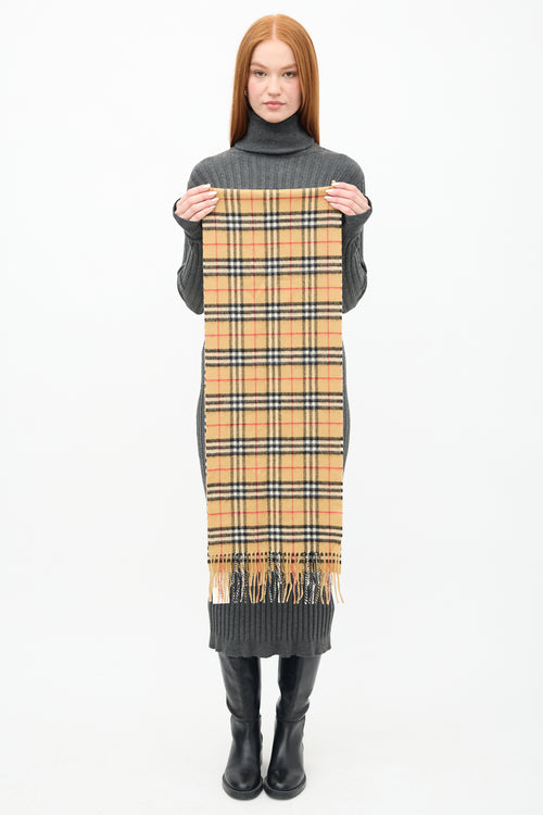 Burberry Beige 
Multi Nova Check Fringe Scarf