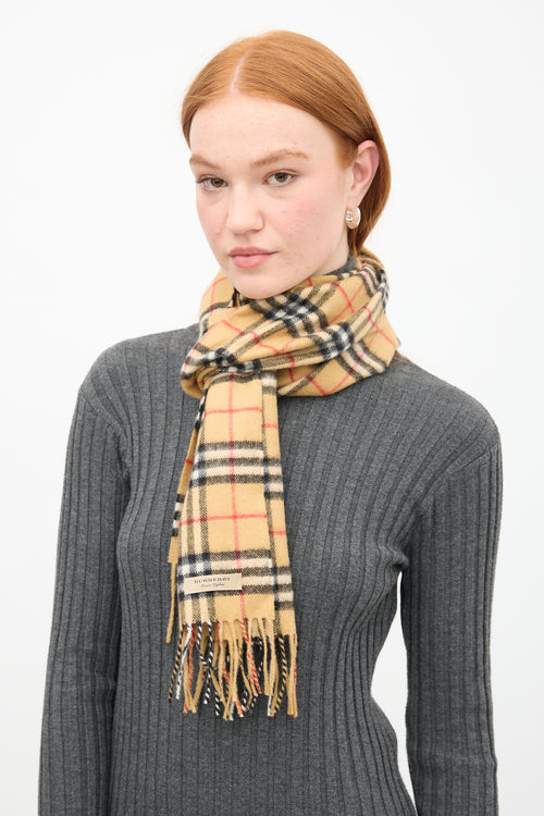 Burberry Beige 
Multi Nova Check Fringe Scarf