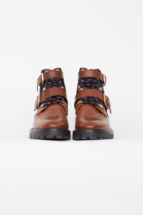 Burberry Brown 
Navy Utterback Lace Up Boot