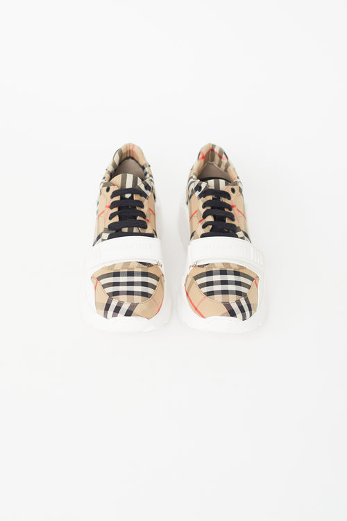 Burberry Brown 
White Check Regis Sneaker