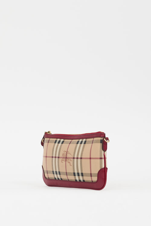 Burberry Burgundy 
Beige Haymarket Peyton Bag