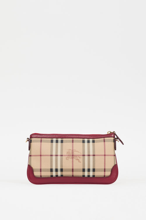 Burberry Burgundy 
Beige Haymarket Peyton Bag