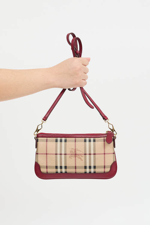 Burberry Burgundy 
Beige Haymarket Peyton Bag