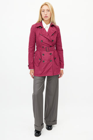 Burberry Burgundy Nylon Belted Trench Coat