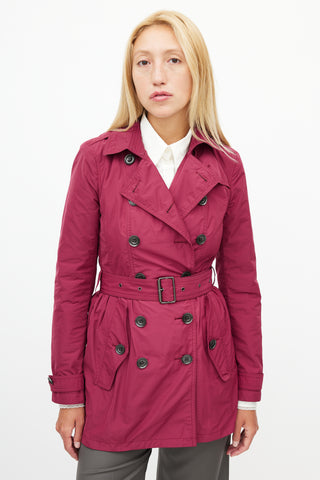 Burberry Burgundy Nylon Belted Trench Coat