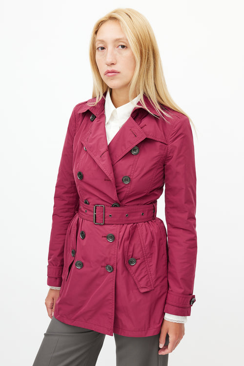 Burberry Burgundy Nylon Belted Trench Coat