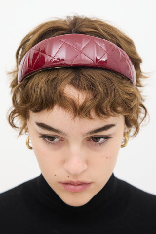 Burberry Burgundy Patent Leather Quilted Headband