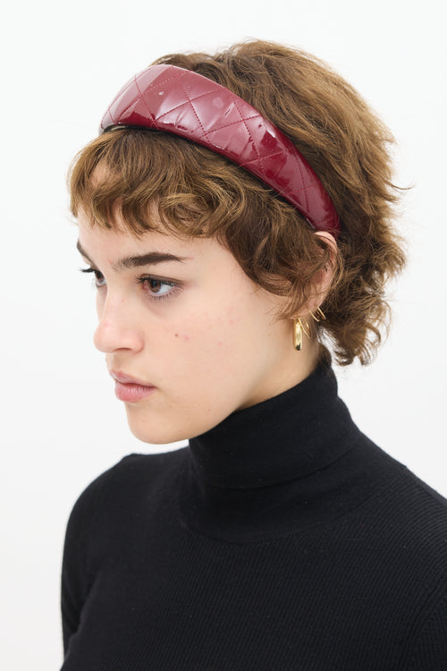 Burberry Burgundy Patent Leather Quilted Headband