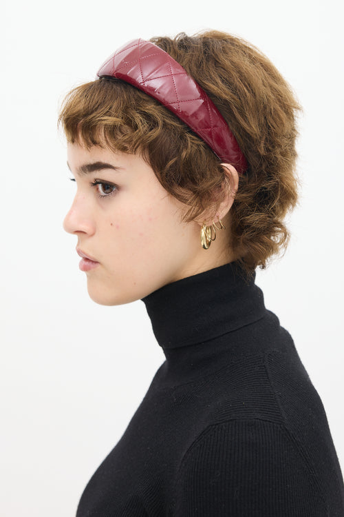 Burberry Burgundy Patent Leather Quilted Headband