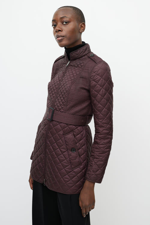 Burberry Burgundy Quilted Mid Length Jacket