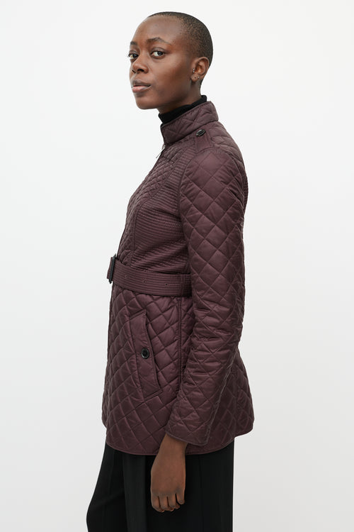 Burberry Burgundy Quilted Mid Length Jacket