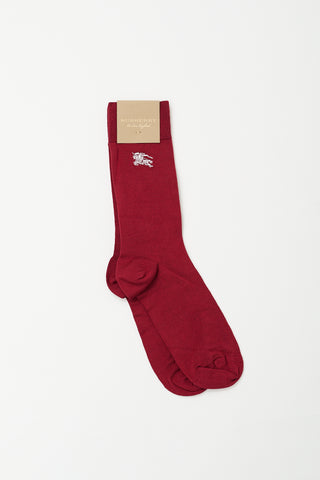 Burberry Burgundy Silk Logo Socks