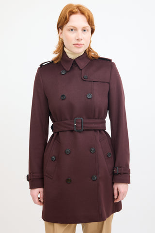 Burberry Burgundy Wool Double Breasted Pea Coat