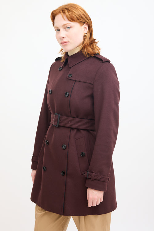 Burberry Burgundy Wool Double Breasted Pea Coat