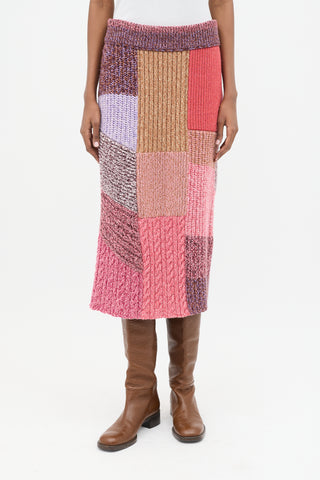 Burberry Cashmere 
Wool Knit Patchwork Skirt