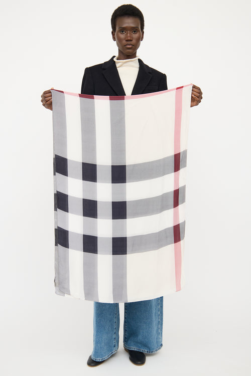 Burberry Cream Multi Colour House Check Silk Scarf