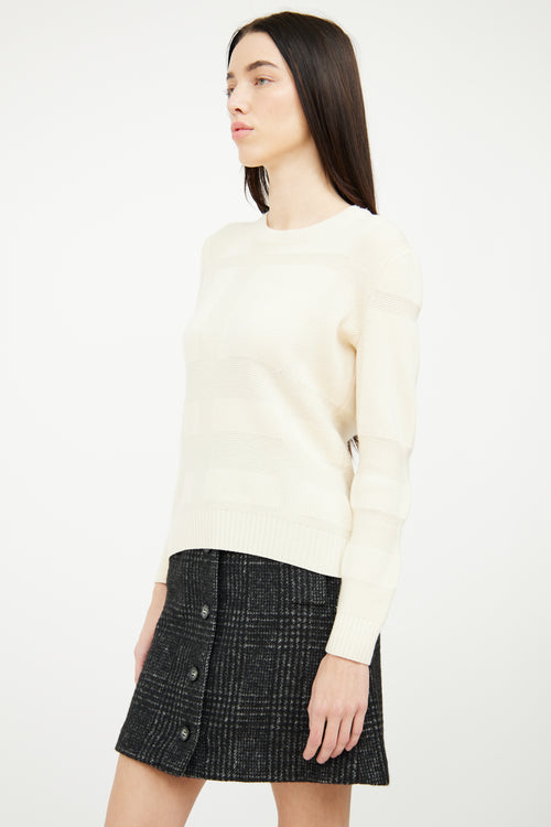 Burberry Cream Wool 
Cashmere Tonal Check Sweater