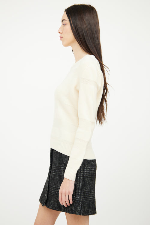 Burberry Cream Wool 
Cashmere Tonal Check Sweater