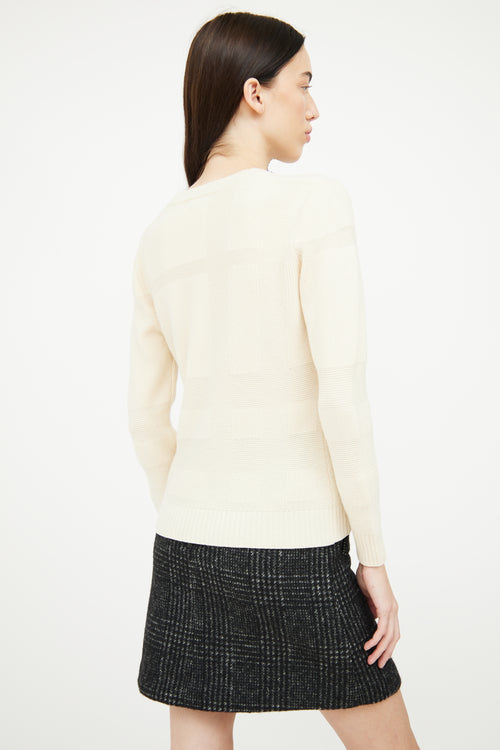 Burberry Cream Wool 
Cashmere Tonal Check Sweater