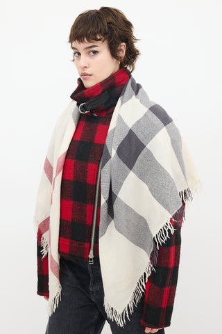 Burberry Cream 
Multi Wool Nova Check Fringe Square Scarf