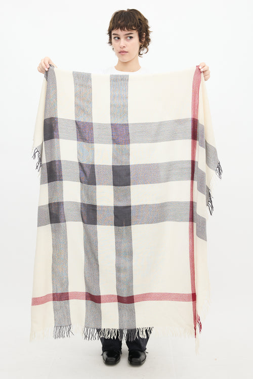 Burberry Cream 
Multi Wool Nova Check Fringe Square Scarf