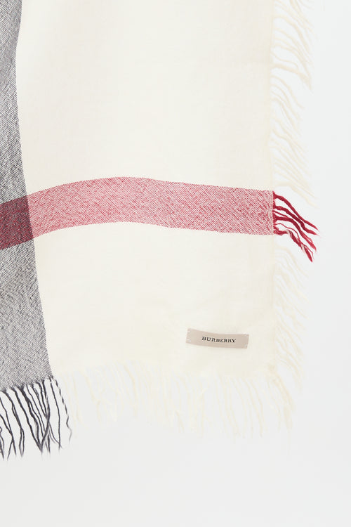 Burberry Cream 
Multi Wool Nova Check Fringe Square Scarf