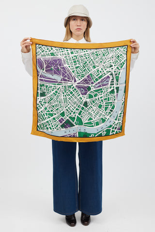 Burberry Cream 
Multicolour Map Silk Scarf