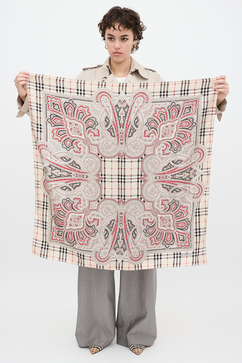 Burberry Cream 
Multicolour Silk Paisley 
Nova Check Scarf