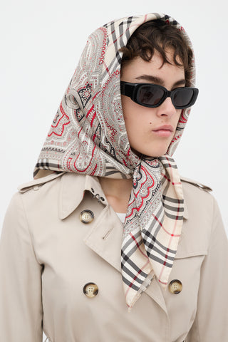 Burberry Cream 
Multicolour Silk Paisley 
Nova Check Scarf