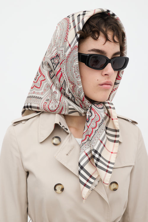 Burberry Cream 
Multicolour Silk Paisley 
Nova Check Scarf