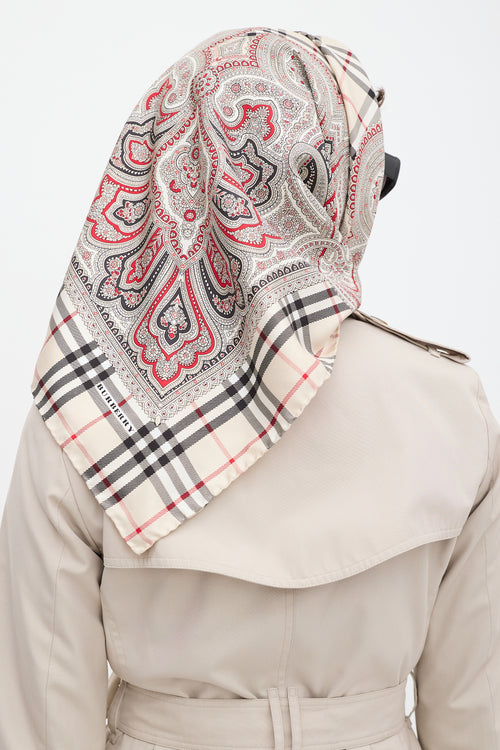 Burberry Cream 
Multicolour Silk Paisley 
Nova Check Scarf