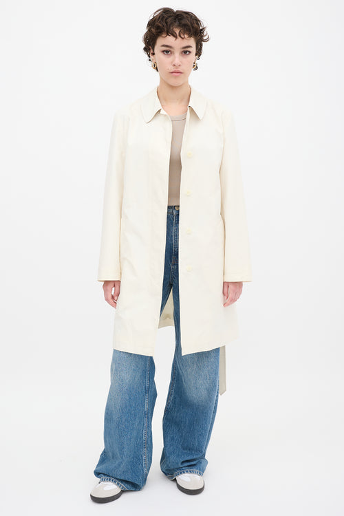 Burberry Cream Nylon Belted Midi Trench Coat