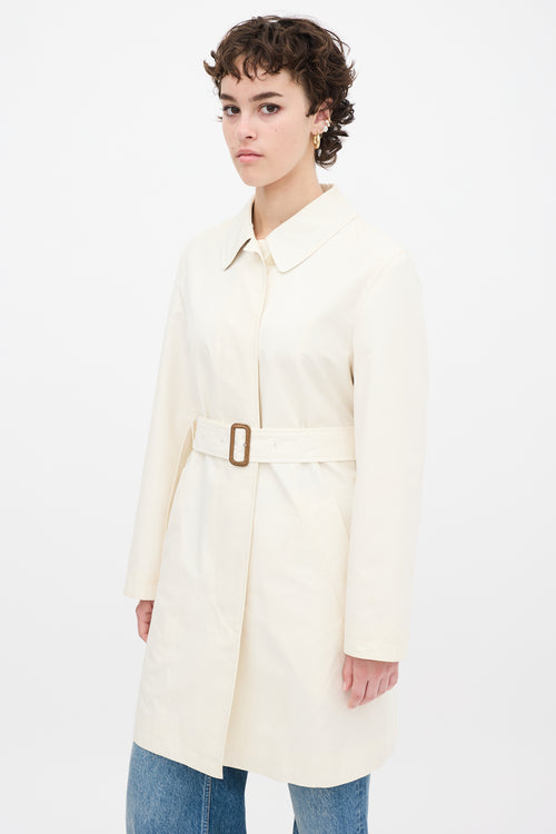 Burberry Cream Nylon Belted Midi Trench Coat