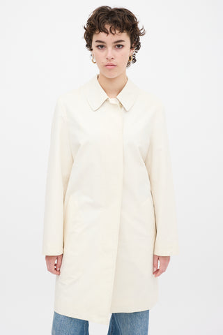 Burberry Cream Nylon Belted Midi Trench Coat