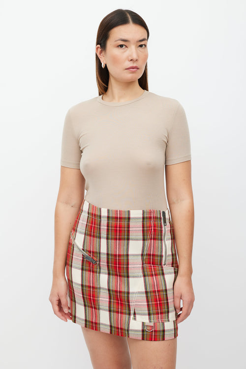 Burberry Cream 
Red Plaid Printed Mini Skirt