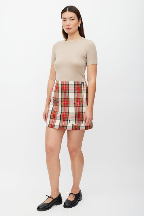 Burberry Cream 
Red Plaid Printed Mini Skirt