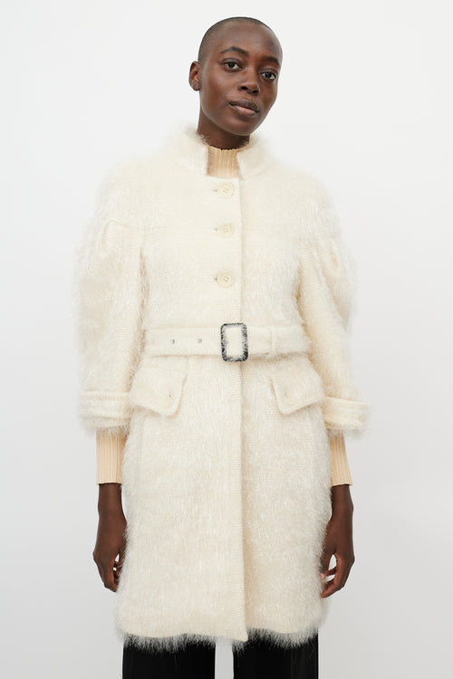 Burberry Cream Wool 
Nylon Metallic Shag Coat