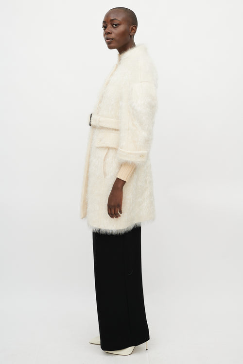 Burberry Cream Wool 
Nylon Metallic Shag Coat