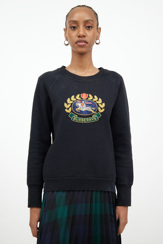 Burberry Black Embroidered Crewneck Sweatshirt