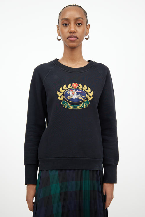 Burberry Black Embroidered Crewneck Sweatshirt