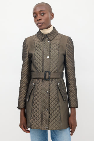 Burberry Dark Brown Belted Quilted  Coat