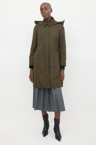 Burberry Dark Green Hooded Mid Length Anorak Coat