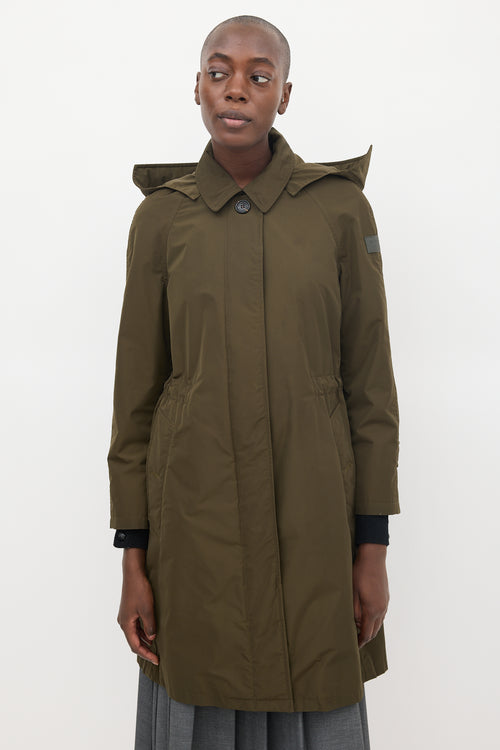 Burberry Dark Green Hooded Mid Length Anorak Coat